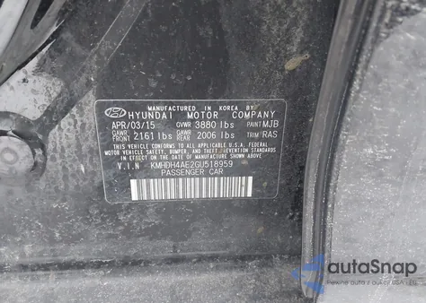 2016 Hyundai Elantra Se from USA, damaged, VIN KMHDH4AE2GU518959